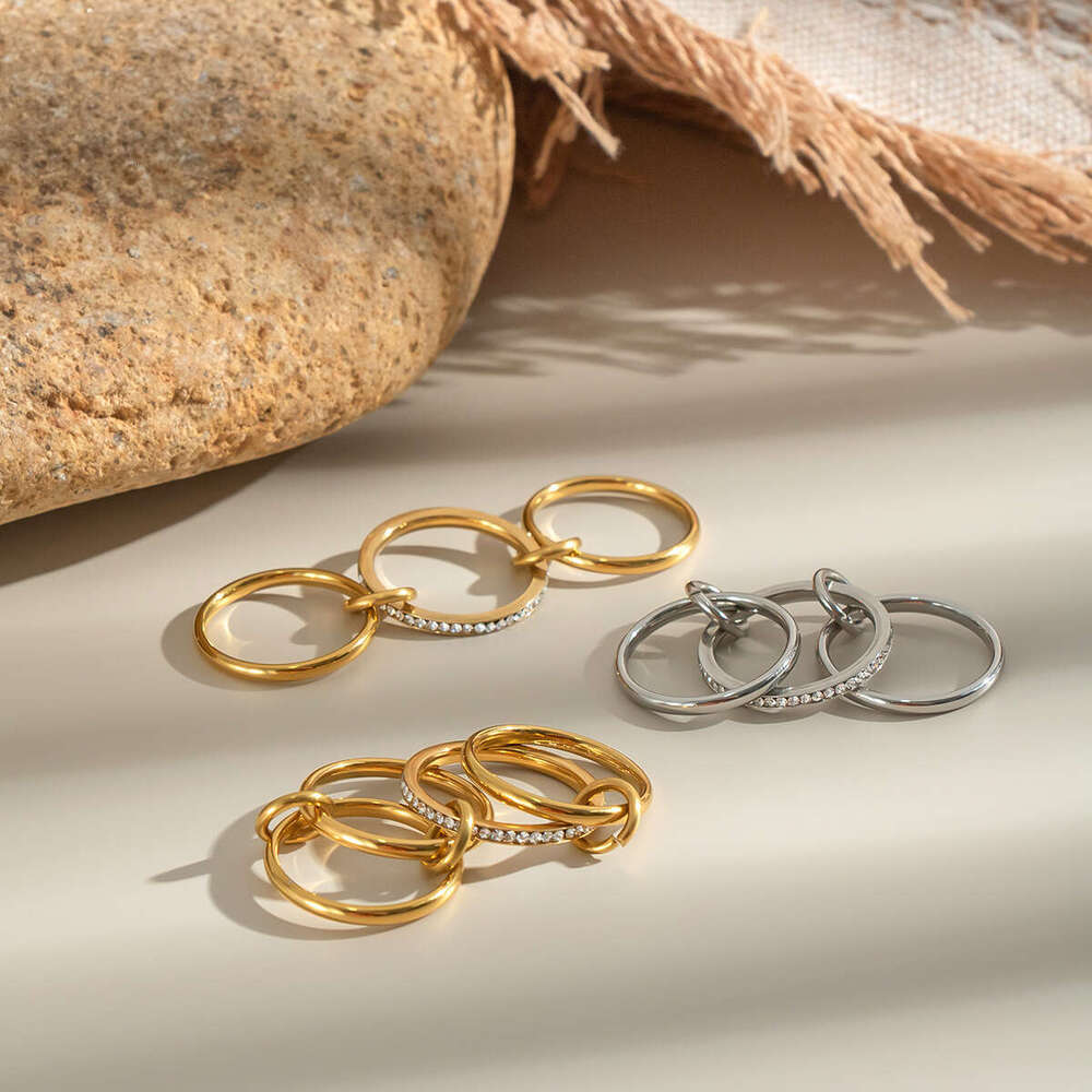Hot Selling Stainless Steel Plain Band Stackable Rings Gold Simple Versatile with Diamond Hand Jewelry Ring