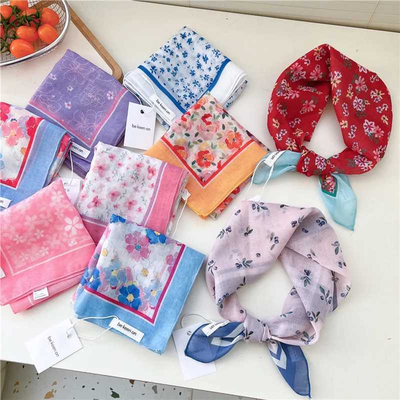 55cm Spring Summer Thin Style Scarf Print Floral Square Scarves Neckerchief Headscarf Headband for Women Kerchief Neck Wraps Tie W250602