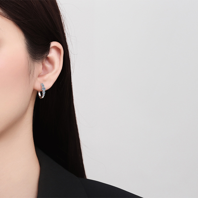 Starry Night Inspired Sterling Silver Moissanite Studs with Classic Hoop