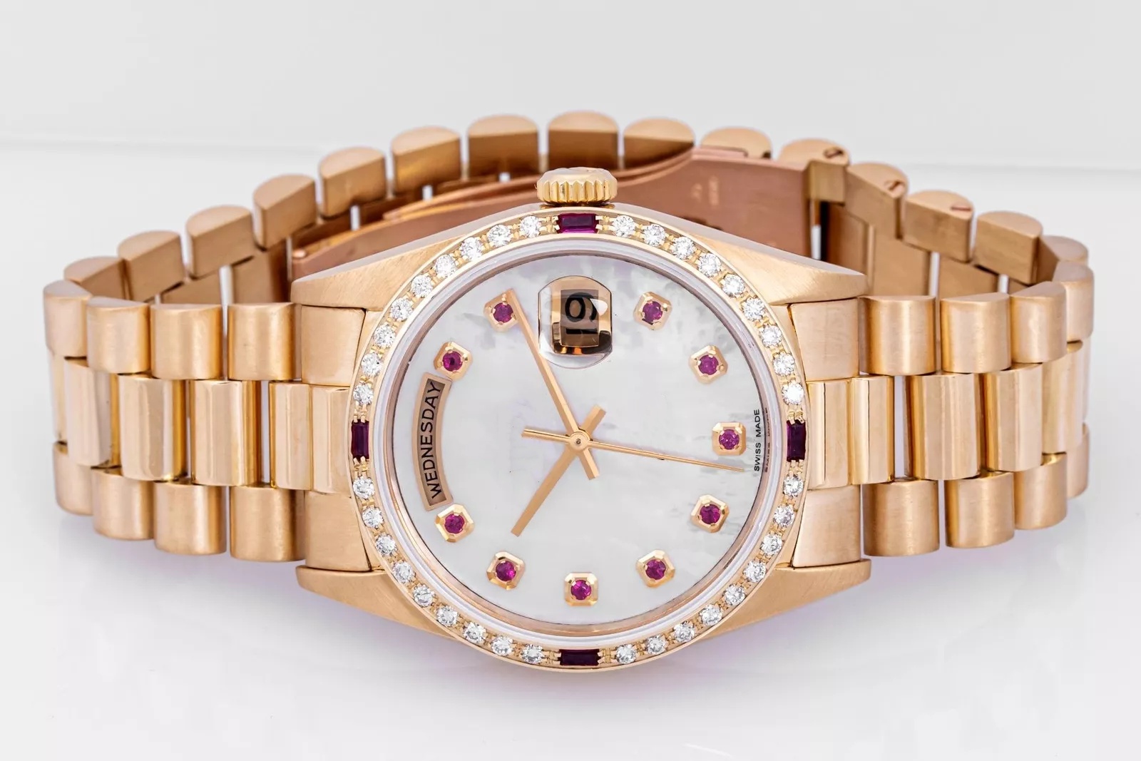 Top quality Rol Mens DayDate President 36/40mm 18 karat Gold MOP Ruby Dial Dias Bezel Automatic Waterproof sapphire MEN Wristwatch