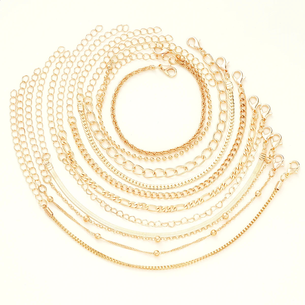 11 Pcs Simple Punk Gold Color Bracelet Set Heart Twist Cuban Chain Bracelet for Women Trendy Jewelry Gift Wholesale Drop 250528
