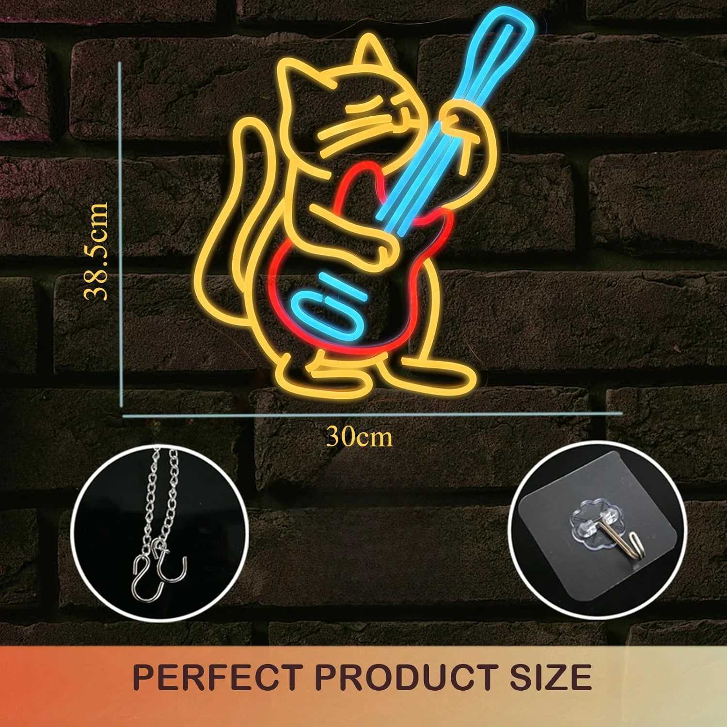 Guitar Cat USB Powered LED Neon Sign Dimmable Neon Light Wall Decor for Room Decoration Bedroom Store Music Bar Party GiftXJ250602