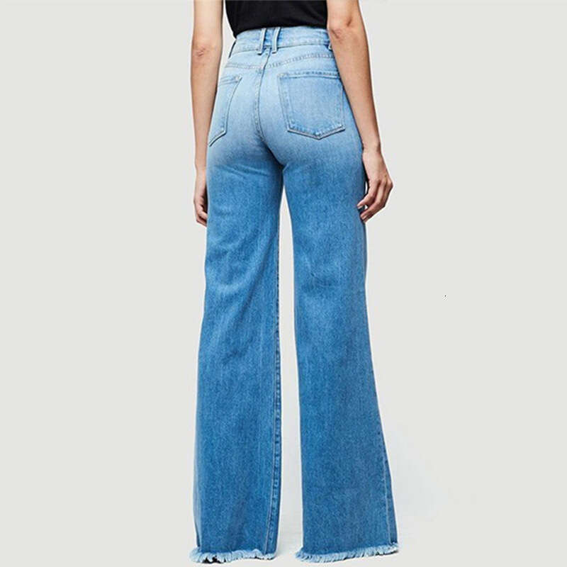 Hot Selling High Waist Hip Lift Lace-Up Flared Wide Leg Pants Jeans For Women B5