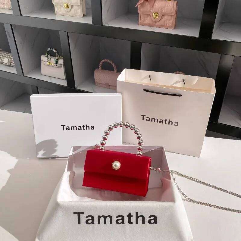 High Quality Women Handbag Satin Square Box Beads Beaded Handheld Evening Wedding Party Clutch Purse Crossbody Bag