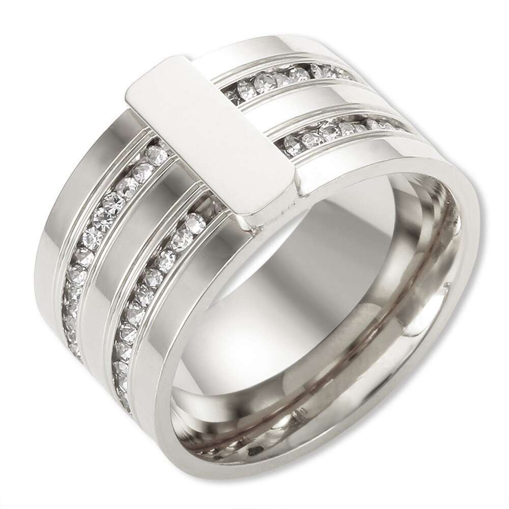 Trendy Personality Stainless Multi-Ring Stacking Gold-Plated Roman Numerals Inlaid Diamond Ring Titanium Steel Jewelry