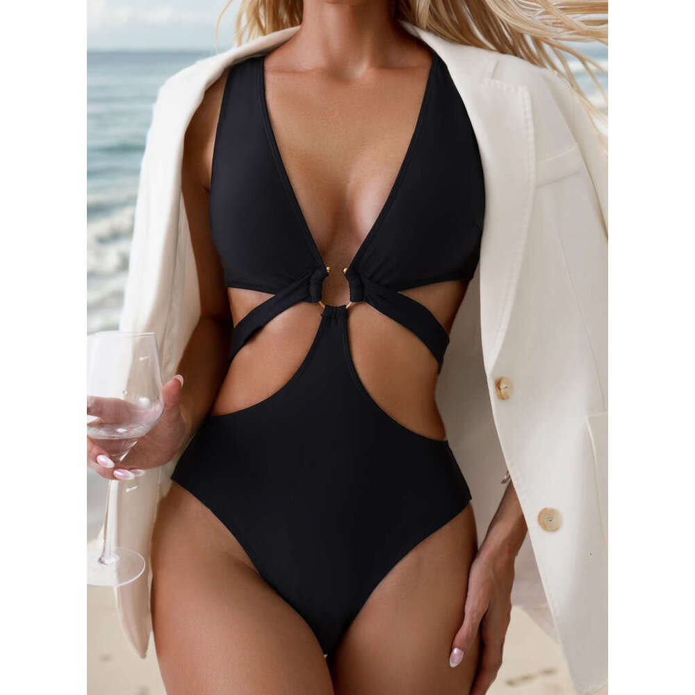 DHessentials Sexy Hollow Solid Color 2024 Fashion One Piece Bikini Slim Backless Swimsuit Waistless Summer Swimwear