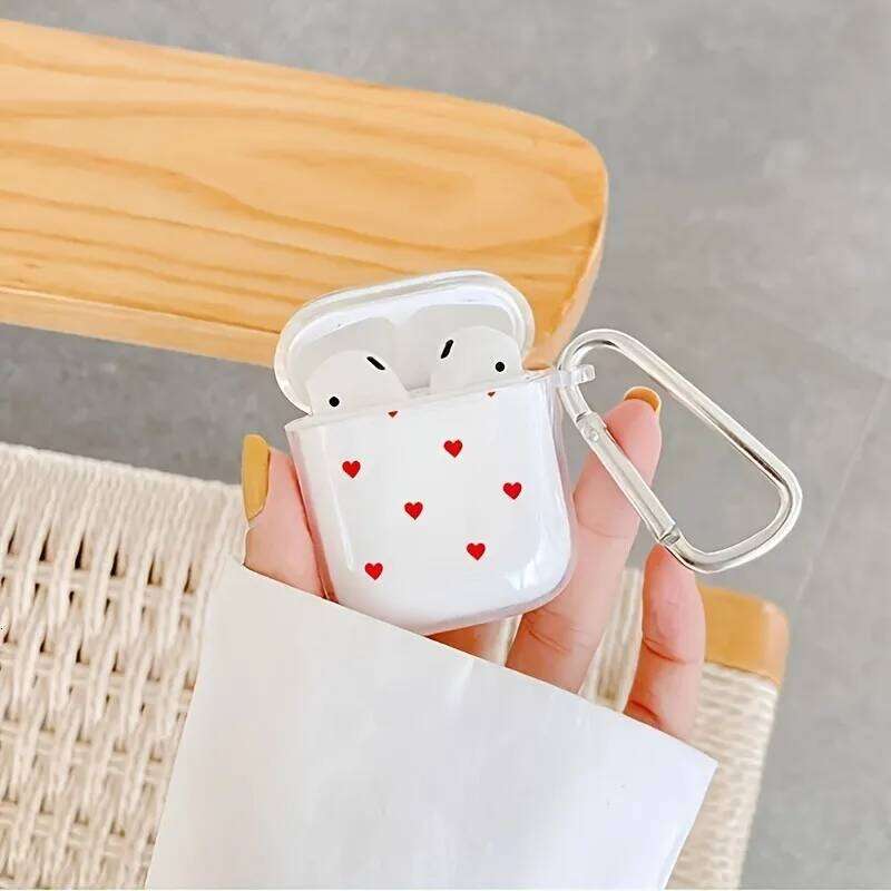 Simple Red Love Heart Pro/Pro2 Soft Clear TPU Wireless Case For Airpod 3/4 Earphone Protective Cover