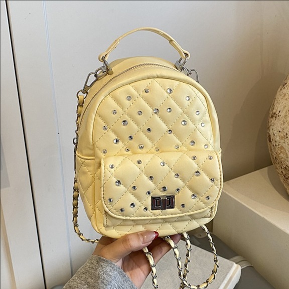 designer 2025 Spring Summer New Quilted Embroidered Chain Small Backpack for Women Fashion Trendy Rhinestone Outdoor Versatile Backpack
