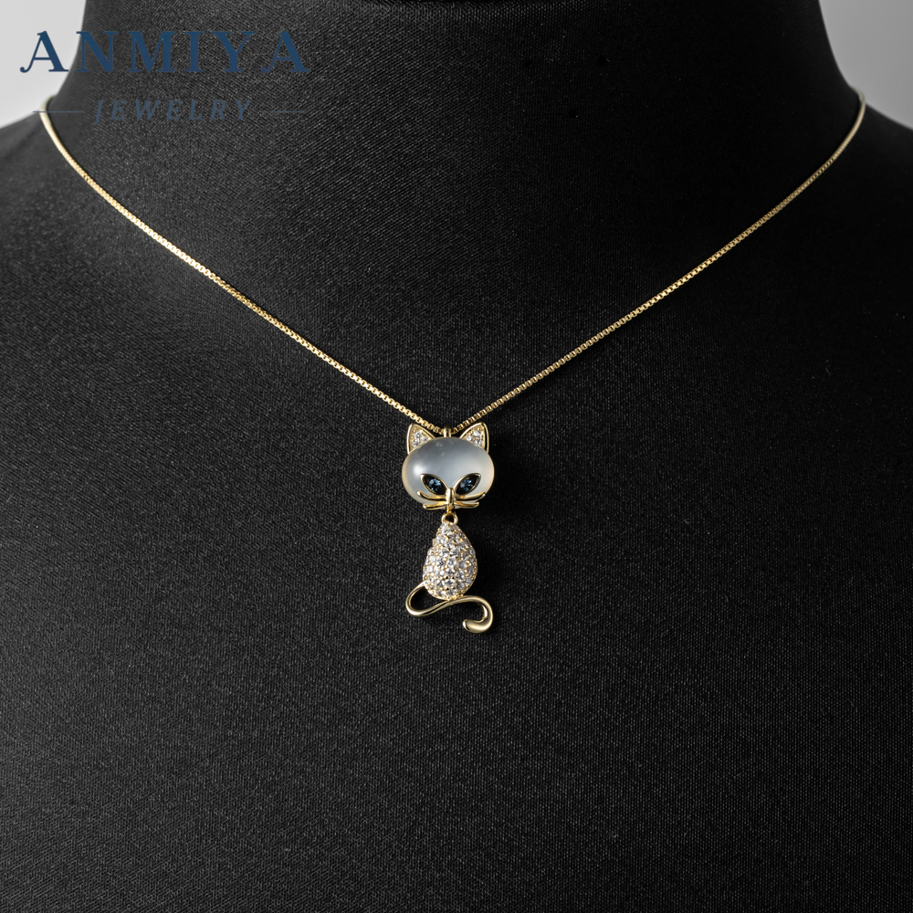 New Design 18k Gold Cat Shape Diamond Zircon Necklace Jewelry Chain for Women Real Gold