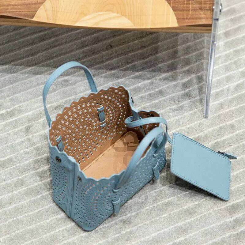 Brand Designer High Quality Mini Cowhide Shoulder Handbags 2025 Hollow Fashion Large Capacity Genuine Leather Bucket Bag 250603