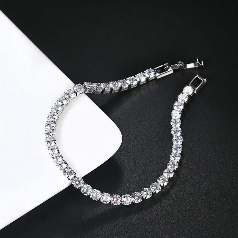 Hiphop Iced Out 4mm Cubic Zirconia Crystal Tennis Bracelets For Women Men Gold Color Silver Color Bracelet Chain Jewelry 250528