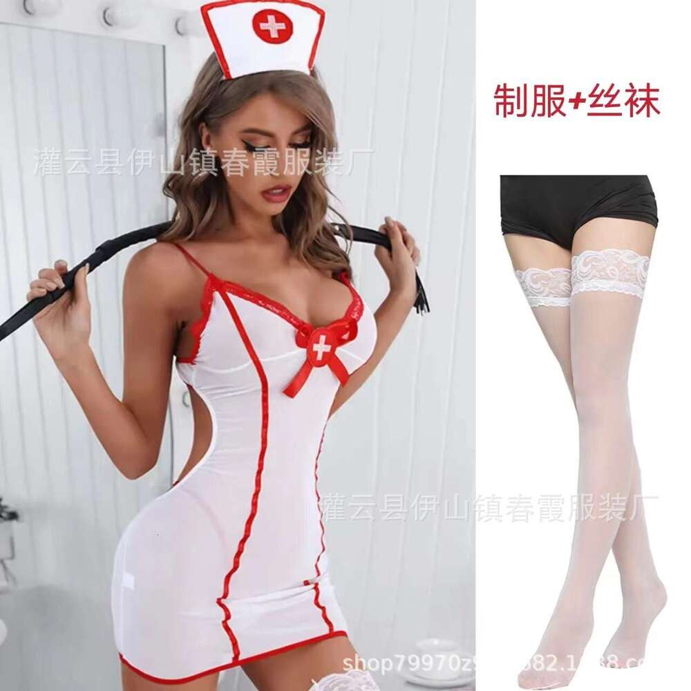Spell Lingerie Porn Suits Sexy Lingerie Role Play Nurse Costume Waist Exposing Jumpsuit Sexy Lingerie