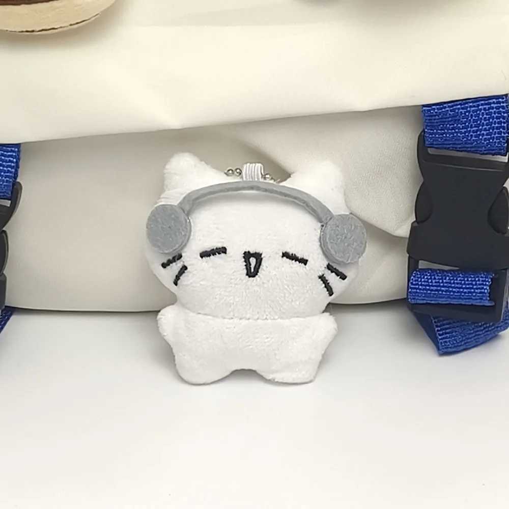 Cute Headphones Kitten Couple Keychain Mini Crying Cat Doll Plush Keyring Cartoon Bag Pendant Charms Backpack Decoration A19 XJ250602