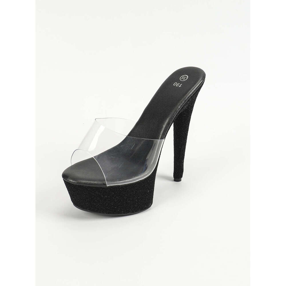 Super High Heels 8662-4 Autumn Nightclub Sexy Women's Shoes Waterproof Platform Roman Peep Toe Elegant Super High Heel Slippers Platform High Hee