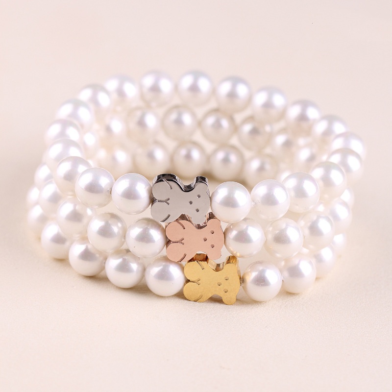 Fashion Women Men Silver Rose Gold Stainless Steel Round Circle White Black Bead Zircon Glass Animal Chain Bracelets Jewelry Pulsera Gift