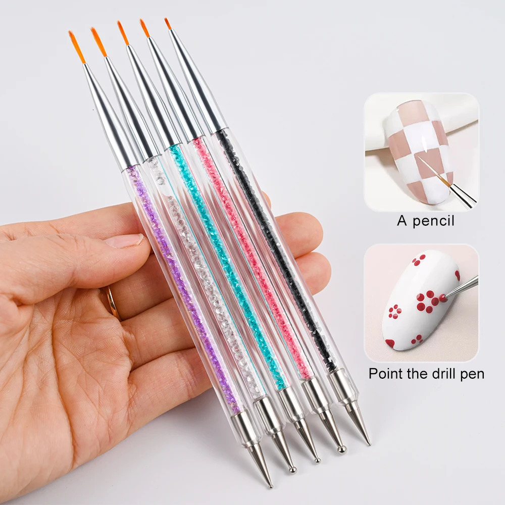 5PCS Stripe Liner Brush Set Nail Painting Pen Dotting Tool Rhinestone Picker Nail Art Accessories for Beauty Health 250528