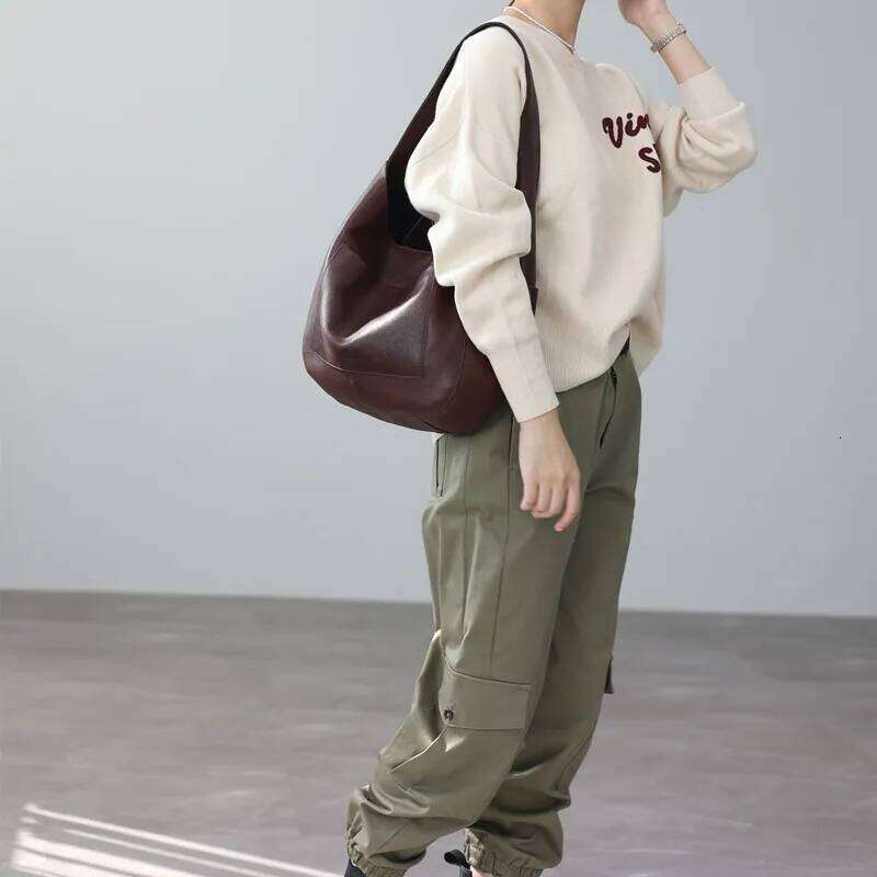 Women's Bags Designer Women's Genuine Leather Shoulder Bag Large Capacity First Layer Cowhdie Handbag With Zipper Pocket Vintage Casual Hobo