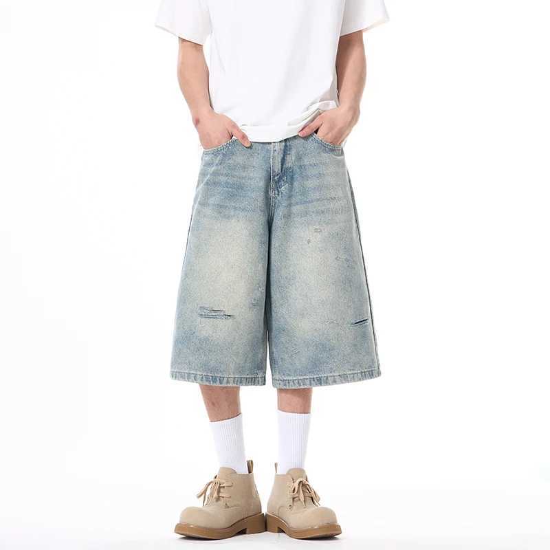 New Summer Loose Denim Shorts Men Y2k Oversize Fashion Washing Ripped Mens Shorts Streetwear Vintage Baggy Hole Short Jeans T250603