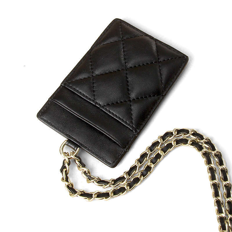 Sheepskin Women's Fashionable Compact Lightweight ID Chain Neck Hanging Multi-Card Slot Badge Business Card Holder