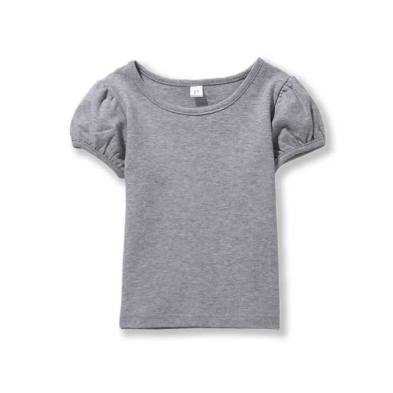 Girls 100% Cotton Short Sleeve Summer Puff Tee T-shirts for School Play Toddlers Teenagers Casual Tops Tees Solid 1-14Yrs T250603