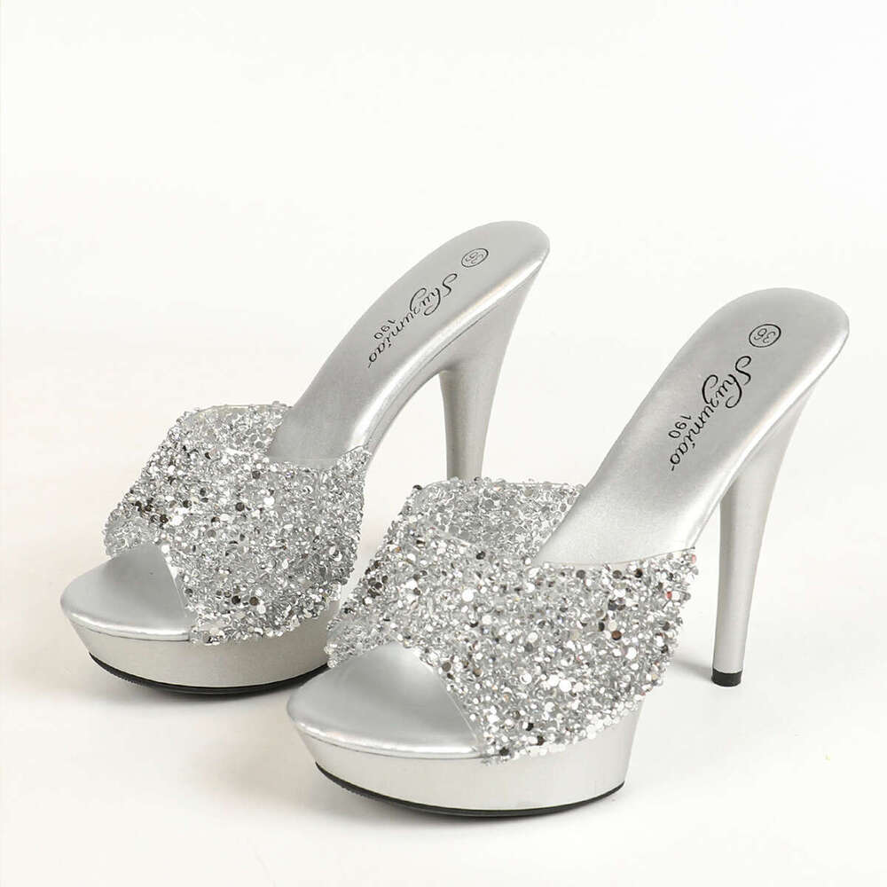 Super High Heels 1099-C2 One-Strap Women's Slippers New Summer Fashion 13Cm 15Cm Versatile Sexy High Heels Stiletto Platform High Heels