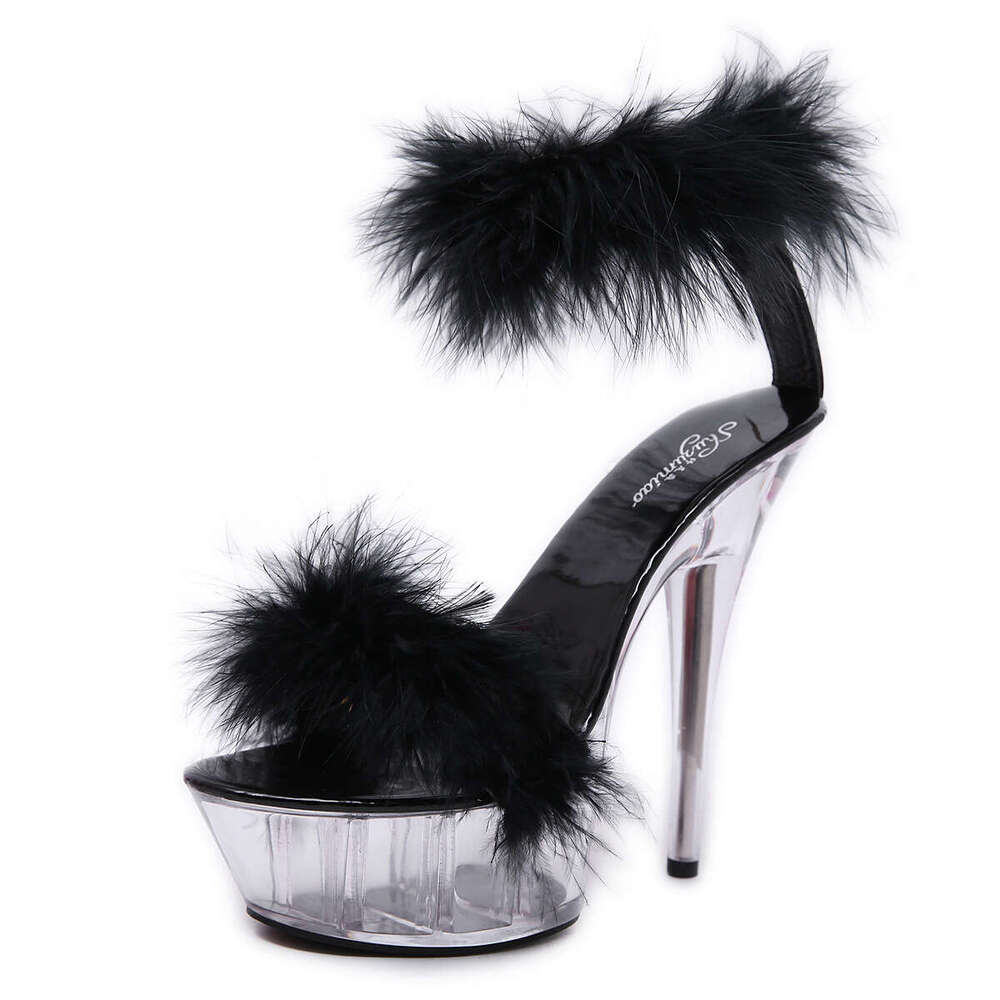 Super High Heels Heels Stiletto Sexy One-Strap Waterproof Platform Extreme Crystal Super High Heel Furry Sandals For Women Summer Platform High Heels