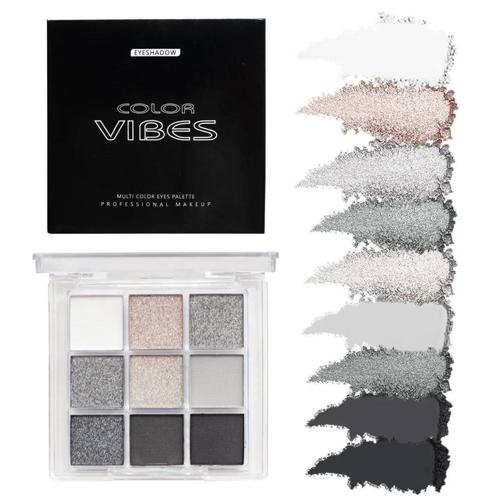 9 Colors Cool Toned Black y Matte Glitter Eyeshadow Palette Smoky Shadow Eye Pigments Palett