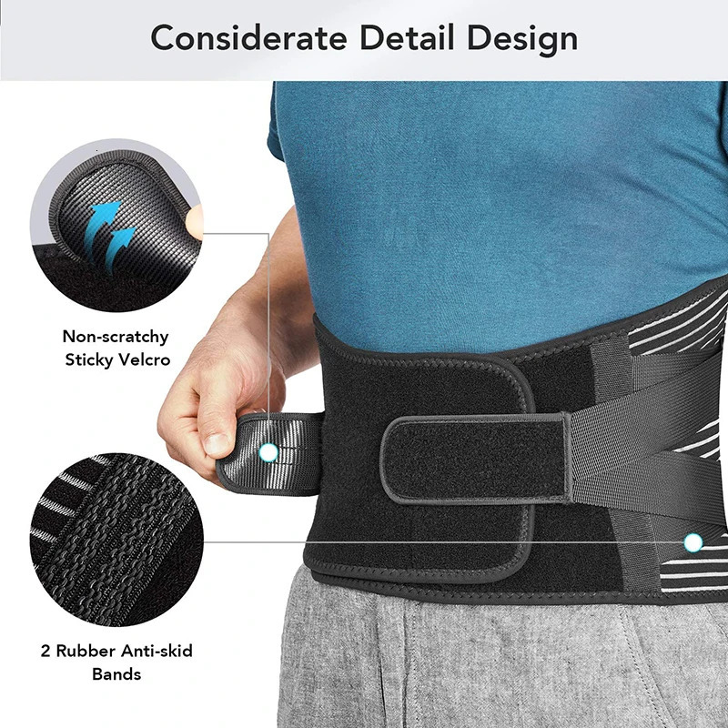 Back Lumbar Support Belt Men Spine Decompression Waist Trainer Adjustable Back Brace for Lower Back Pain Relief with 6 Stays 250528