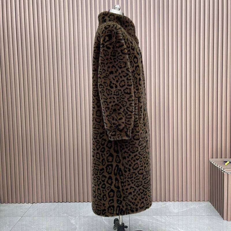 Winter Women Imitation Leopard Print Jackets Long Faux Fur Coat Fabric Thick Warm Outerwear Oversize Streetwear Coats