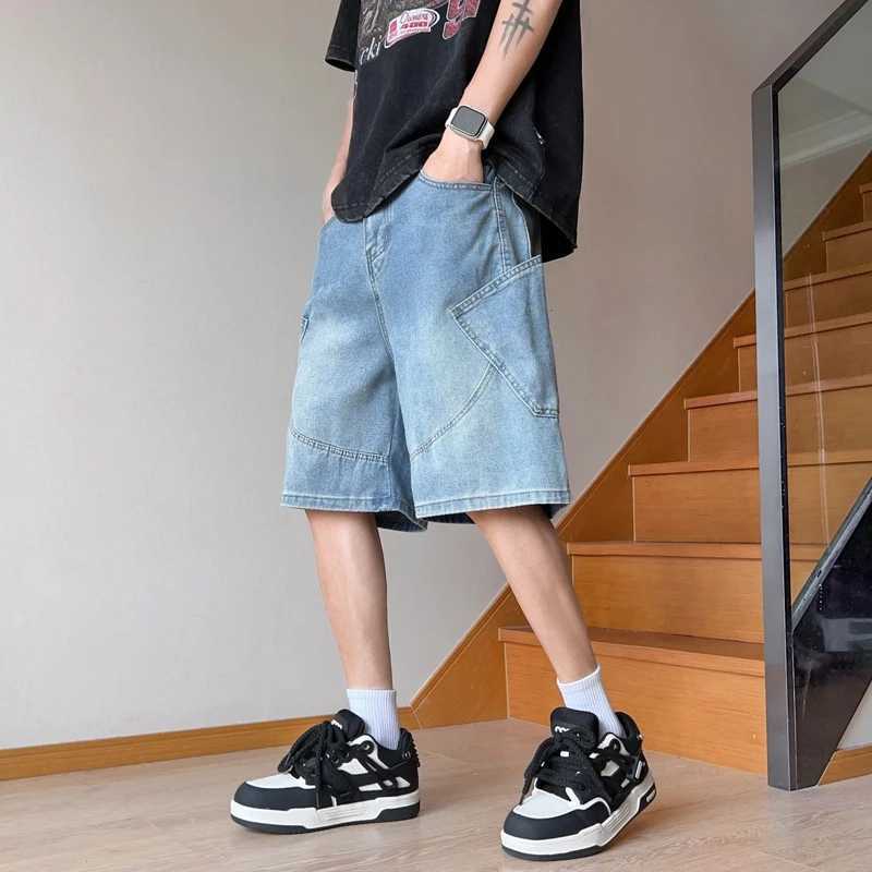 Vintage Denim Shorts Men Summer Thin Fashion Student Korean Casual Loose Big Pocket Wide Short Jeans Male Streetwear T250603
