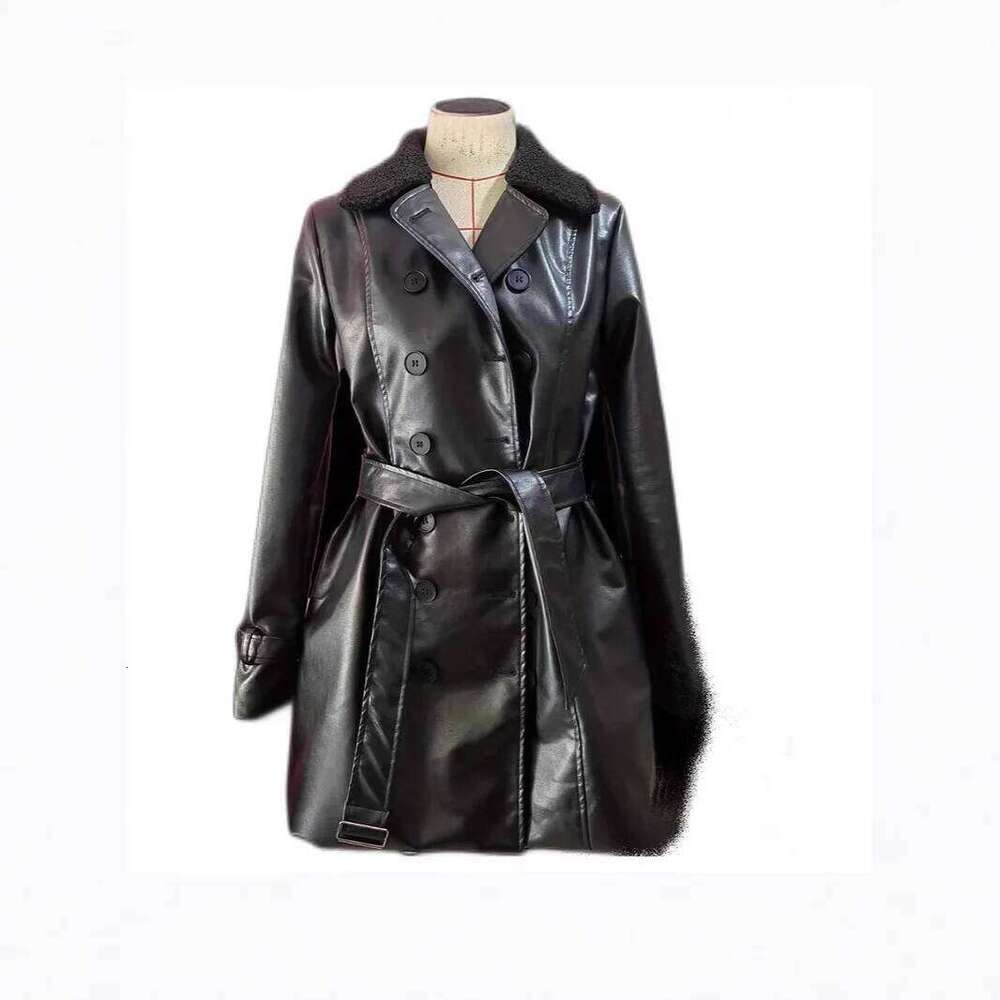 Nerazzurri British Style Brown Trench Coat for Women Double Breasted Runway Fashion 2023 Fitted Soft Faux Leather Blazer