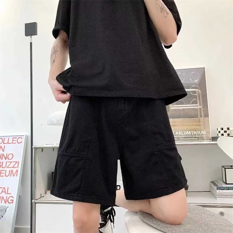Summer Retro Blue Casual Spliced Denim Shorts For Men Harajuku Hip Hop Fashion Baggy Jorts Y2K Streetwear Straight Bermuda Jeans T250603