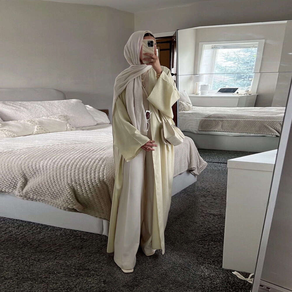 Mq116 Cotton Linen Comfortable Cardigan Robe Arab Dubai Fashion Simple Abaya Outerwear B5