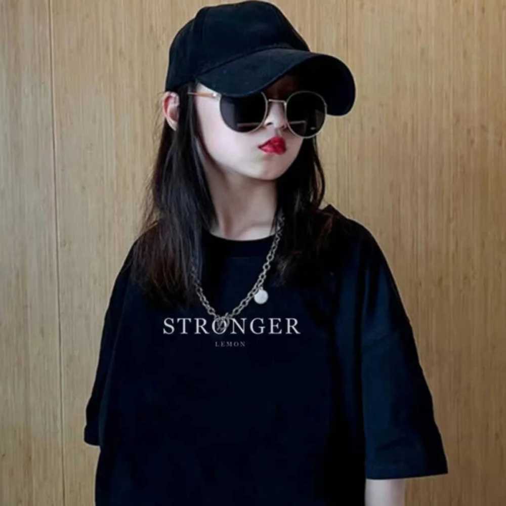 Girls short-sleeved T-shirt pure cotton loose black summer new style fashionable T250603