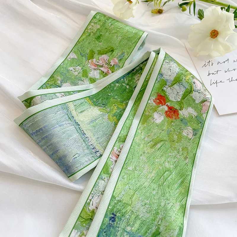 Designer French Stylish Oil Printing Small Long Satin Silk Scarf For Womens Imitation Silk Handbag Ribbon Neck Tie Hair band W250602