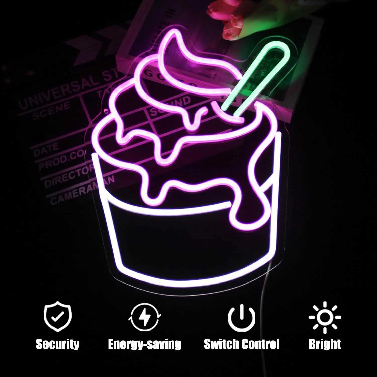 Ice Cream Neon Sign USB Powered Dimmable Neon Light For Wall Decor Bedroom Decor Party Birthday Handmade Art Gift Dessert Shop XJ250602