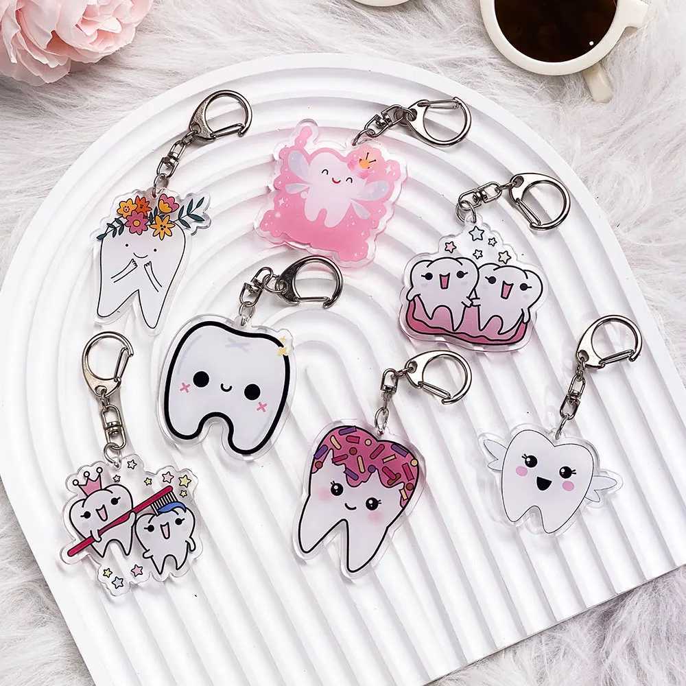 Dental Health Day Cute Tooth Acrylic Keychain - Dental Cartoon Charm Kawaii Oral Health Gift Backpack Keyring for Dentist XJ250602
