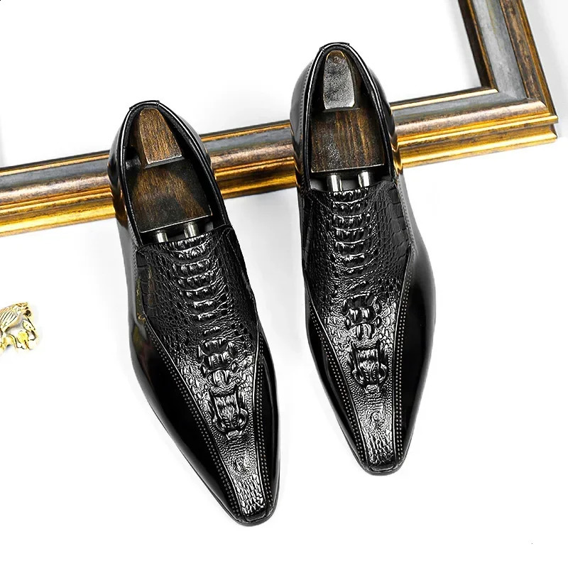 Italian Genuine Leather Dress Shoes Men Handmade Business Wedding Derby Shoes Pattern Male Moccasins 250526