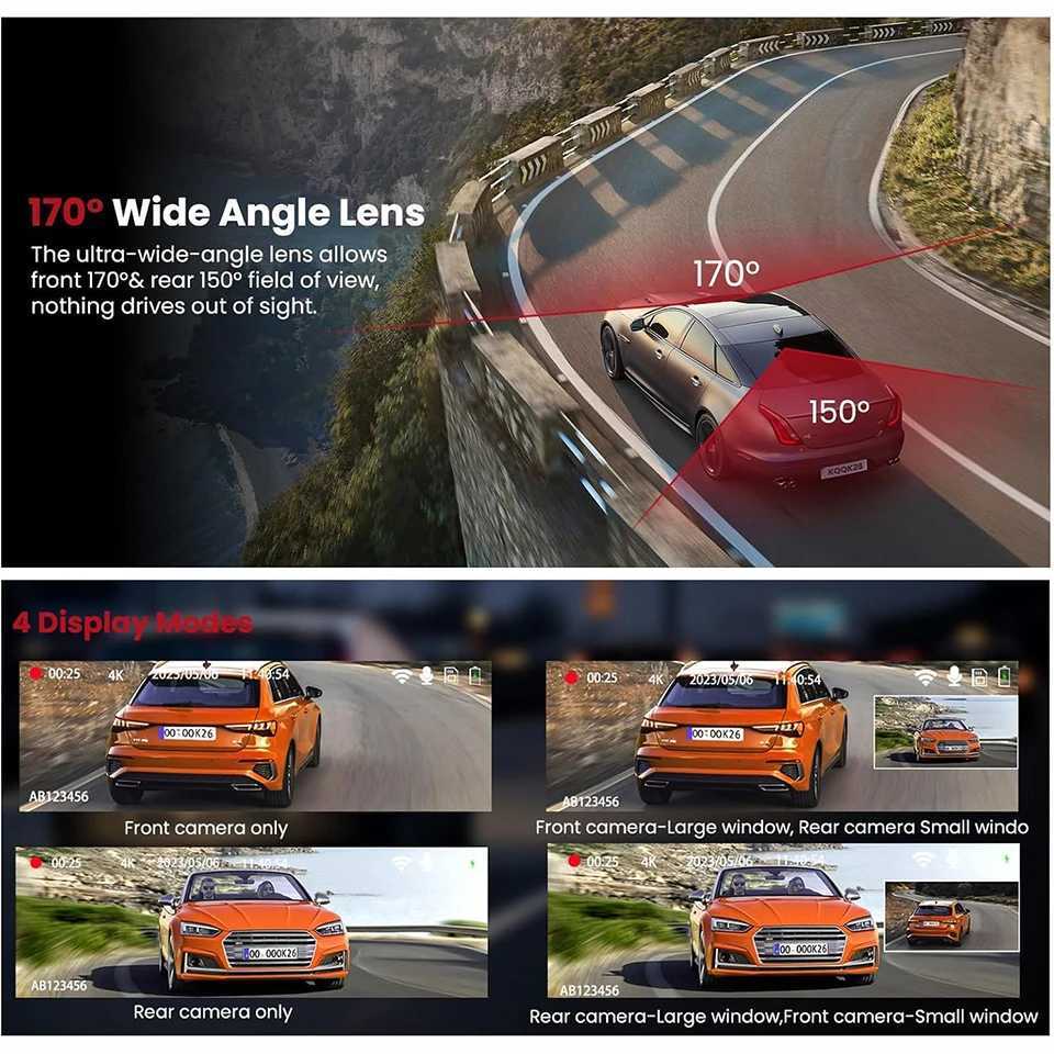 Car dvr Dash Cam 4K+2.5K Dual Channel Car dvr Support WIFI GPS Speed Display 24h Parking Loop Record Night Vision Black Box R250529
