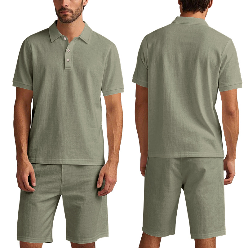 shorts and t shirt set under amour tracksuit designer tracksuit mens Men's Linen POLO Shirt & Short Sleeve Beach Shorts Set