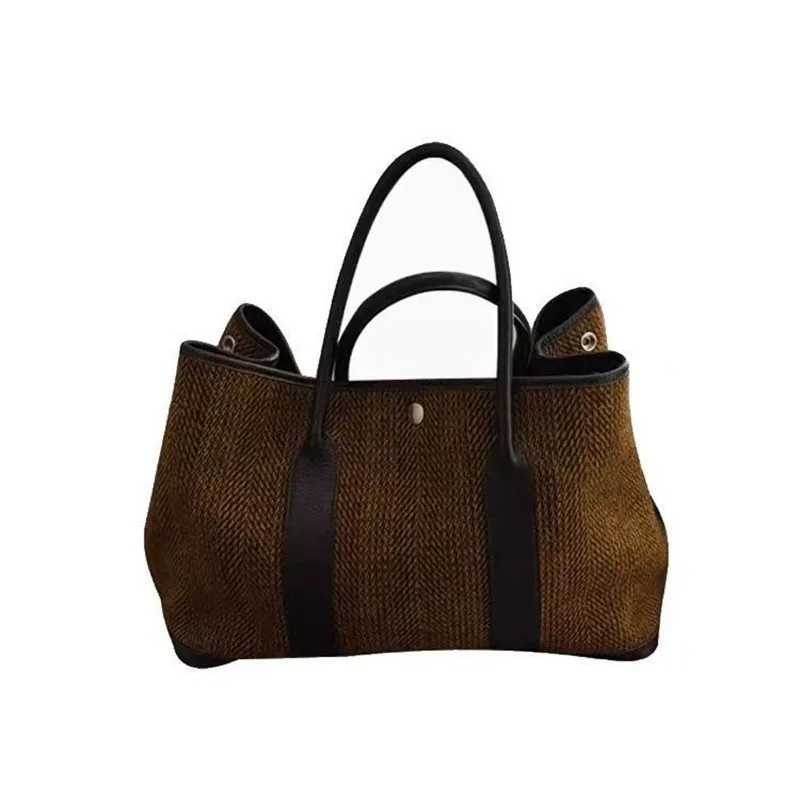 Vintage Large Capacity Woolen Tote Bag Maillard Women Handbags Casual and Fashion Large Capacity Autumn Winter Shopper Purses W250602