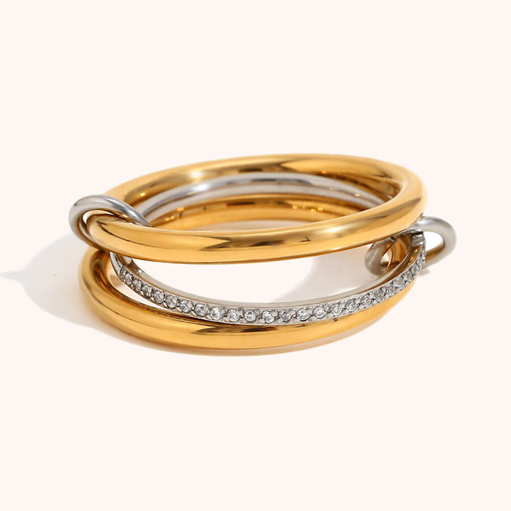 Stainless Stacking Rings High-End Ins Style Titanium Steel Jewelry Multi-Layer Double Color with Diamonds