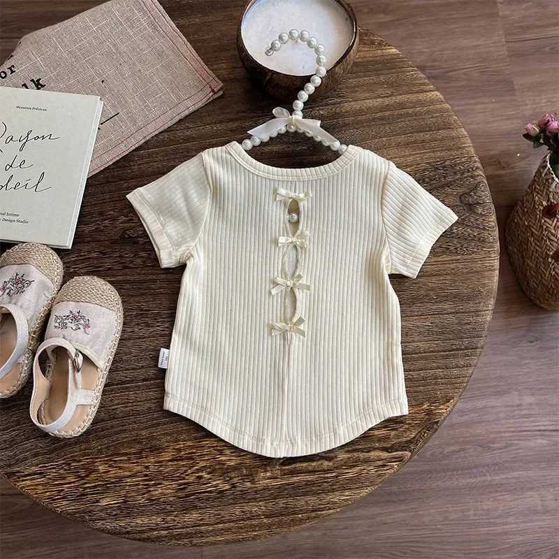 T-shirt for Kids Girl 2-7 Years Old Solid Color Back Cutout Top Summer Baby Girls Fashionable Versatile Short-sleeved T-shirt T250603