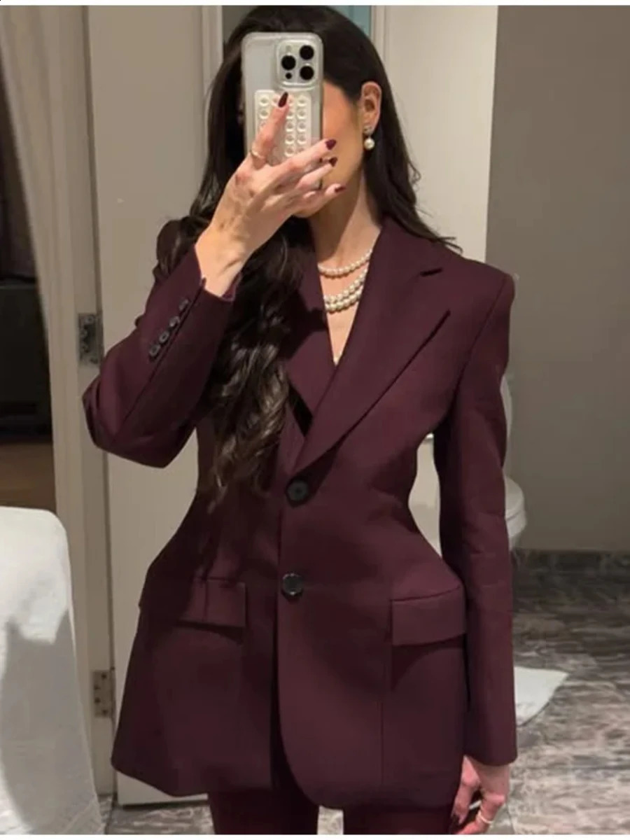 Bornladies Womens Autumn Winter Slim Waist Chic Blazer Coats Office Ladies Double Breasted Fashion Suits Jacket Women Clothing 250530