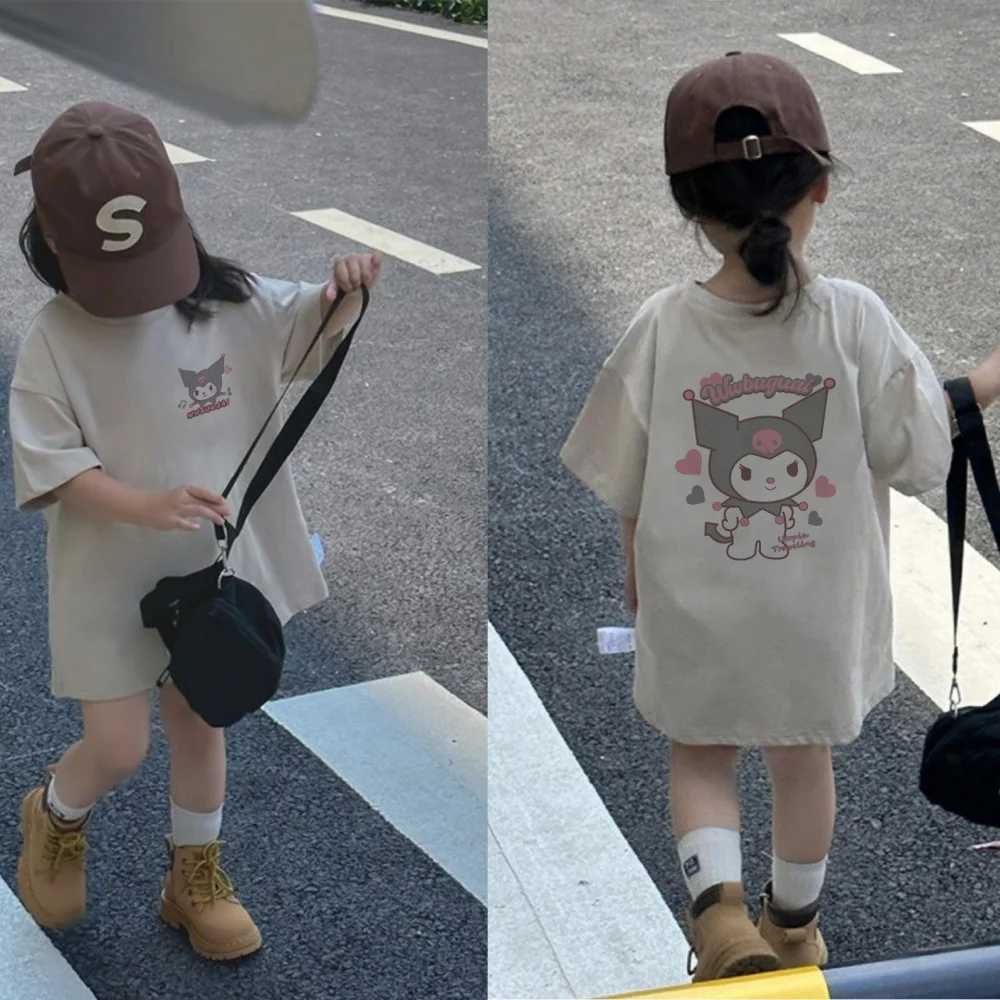 2025 new pure cotton short-sleeved T-shirt for boys and girls cartoon print loose mid-length summer casual breathable top T250603