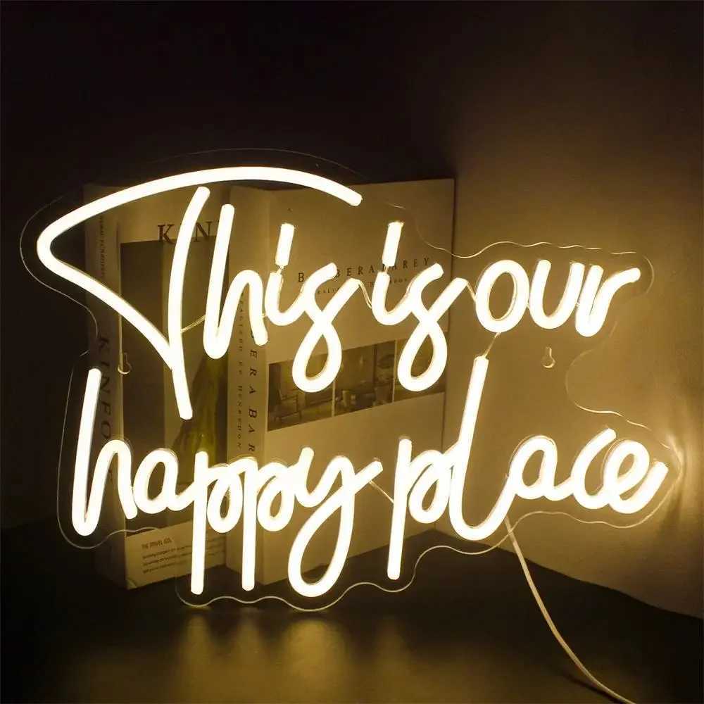 This Is Our Happy Place Neon Signs Art Bedroom Living Room Custom Wall Decor 5V Warm White LED Signs Kid Room Bar Party Decor XJ250602