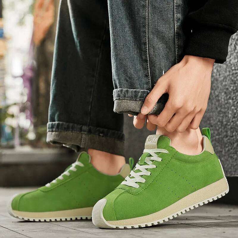 2025 Retro Casual Sneaker Comfortable Low Cut Man Trainers Suede Leather Green Platform Shoes for Men zapatillas de deporte