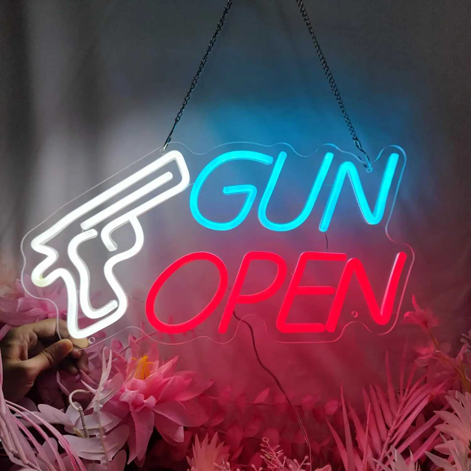 Gun Open Neon Sign LED Neon Light Sign Room USB Unique Decor for Clubs Bedrooms Shops Man Cave Gun Club Pub Party Bar DecorXJ250602