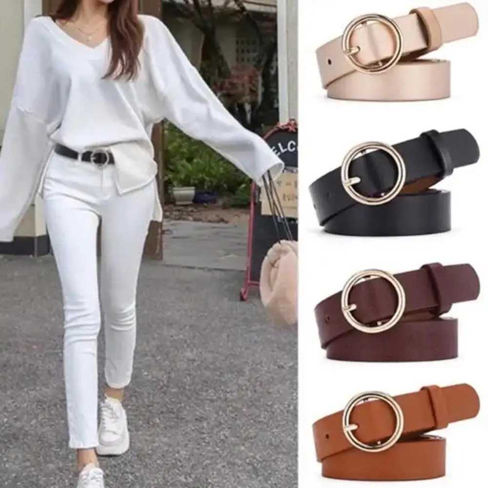 NEW High-end Round Women Belt Fashion Waist Belt Leather Metal Buckle For Ladies Leisure Dress Jeans Decoration Waistband XJ250602