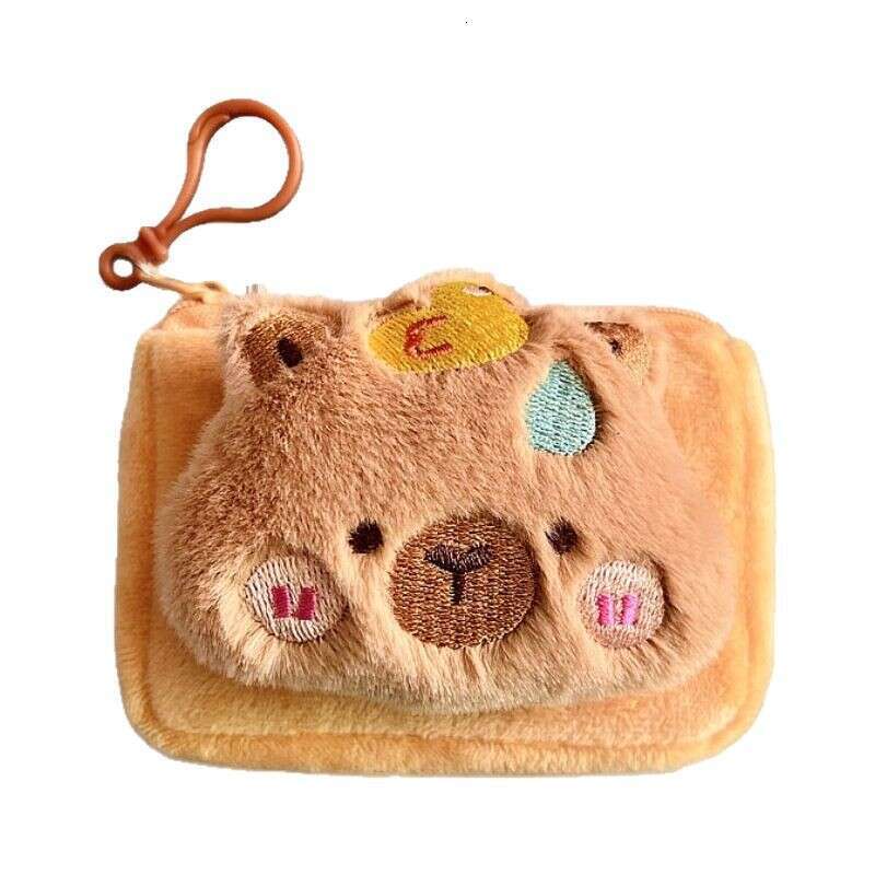 Cute Capybara Square Plush Coin Purse Mini Bag Storage Card Holder Round Shockproof Bluetooth Earphone Case